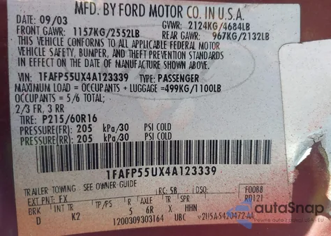 2004 Ford Taurus Ses from USA, damaged, VIN 1FAFP55UX4A123339